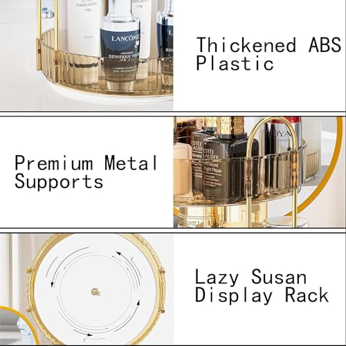 Image of 360 Rotating Makeup Organizer Bathroom Make Up Spinning Holder Rack, Large Capacity Cosmetics Storage Vanity Shelf Countertop, Fits Cosmetics, Perfume Skincare Lipsticks (2 Tier, Amber)