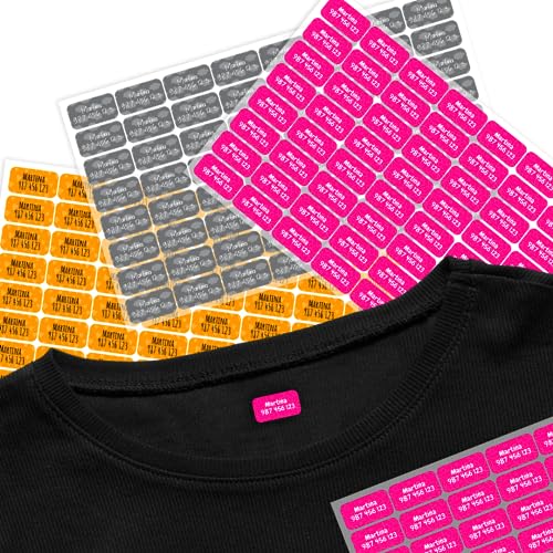 ETIQUETAS PARA ROPA MINIS PERSONALIZADAS CON 2 LÍNEA DE TEXTO PARA MARCAR TODAS LAS PRENDAS DE LOS NIÑOS PARA EL COLE O LA GUARDERÍA 2,4 x 1,2 cm (64)