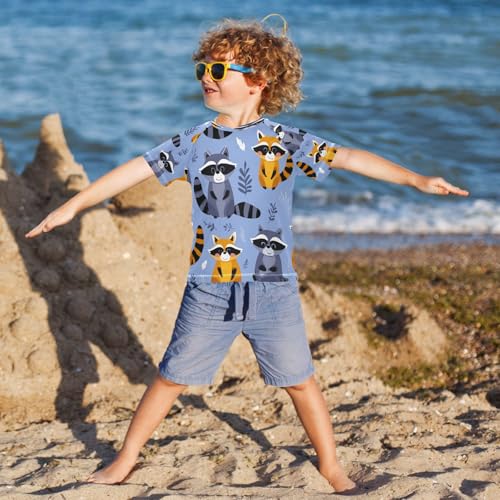 Boys Short Sleeve T-Shirts Raccoon Funny Cartoon Rashguard Kids Swim Shirts Sun UPF 50+4
