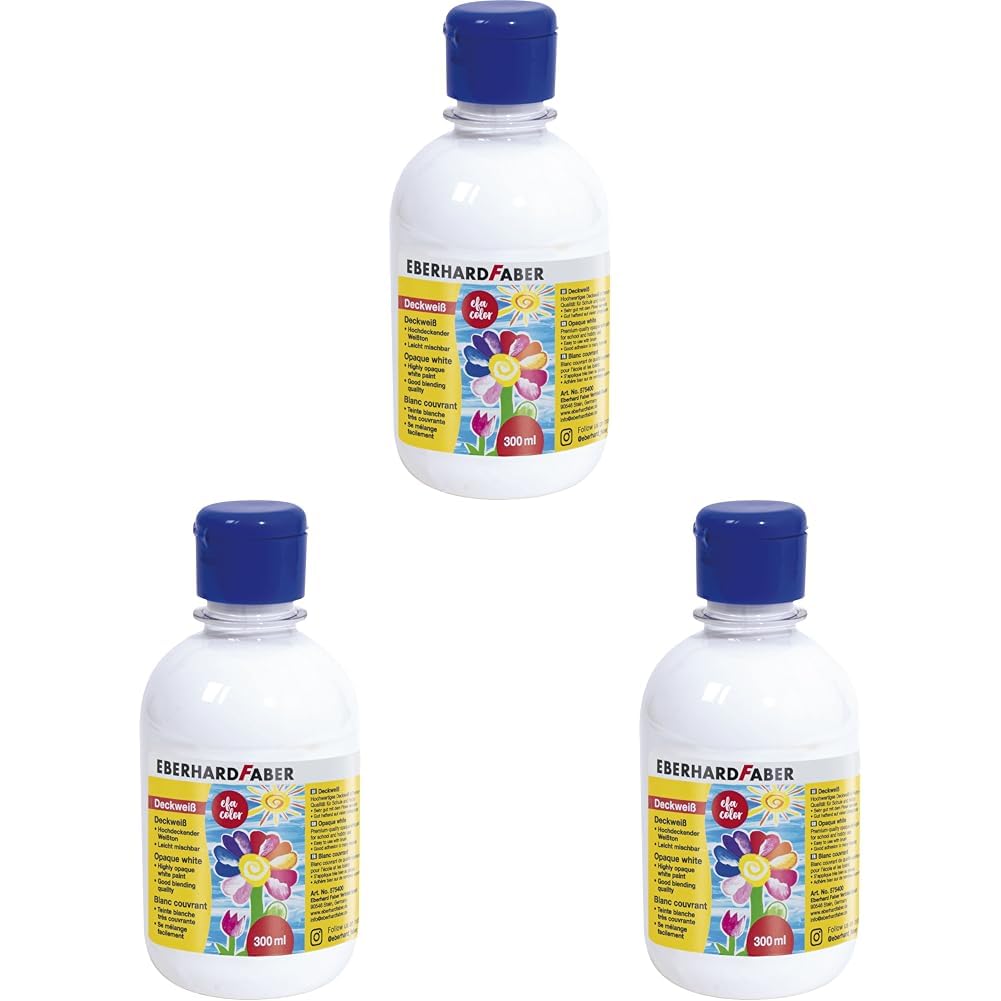 Eberhard Faber 575400 - Deckweiß EFA Color, 300 ml Flasche, mit hochdeckendem Weißton (Packung mit 3)