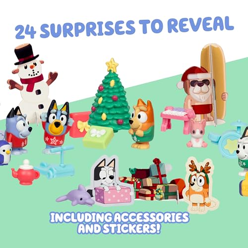 Image of Bluey Mini Figures 2025 Christmas Advent Calendar, 24-Day Christmas Calendar Countdown with Festive Bingo, Muffin, and Socks, Advent Calendars for Ages 3+