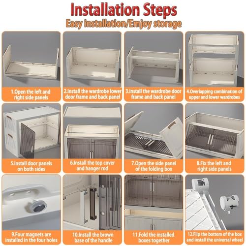 Image of SNKR Essentials Plastic Cupboard for Storage- 2 Tier Stackable Plastic Storage Drawer Bins with Lid, Almirah for Clothes, Foldable Collapsible Wardrobe for Storage Cabinet (White, 2-Layer)