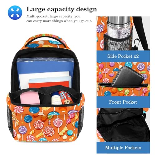 Sac à dos avec trousse à crayons au motif bonbons orange multicolore fun - 3