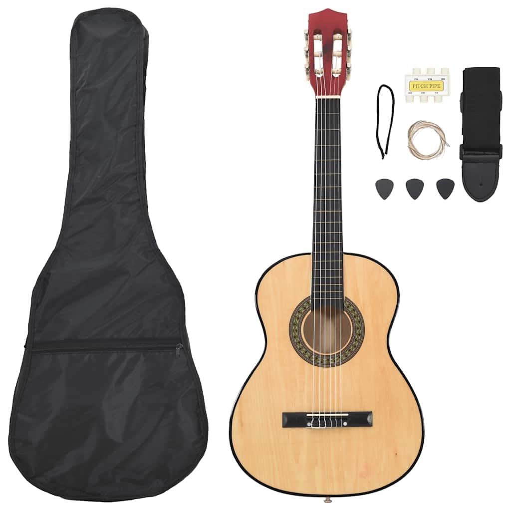 Chitarra classica 3/4, 91,4 cm, per principianti, chitarra da concerto, con custodia, tracolla, plettri, accordatore e corde, in legno di tiglio, naturale