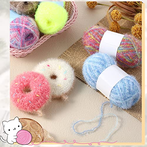 20 Skeins Scrubby Yarn Assorted Colors Yarn For Crocheting Polyester Scrubby Assortment Pastel Yarn For Knitting Dishwashing Dishcloths Craft Project (Rainbow Color) #TOP3