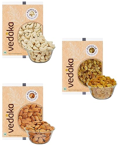 Image of Amazon Brand - Vedaka Dry Fruits Combo Pack | Premium Almonds, Raisins, and Pista | (3 X 200 gm)