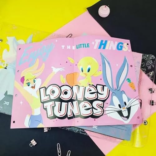 DAC - Caderno Argolado Universitario em PVC Cristal com 192 folhas Looney Tunes - Fechamento em Botã