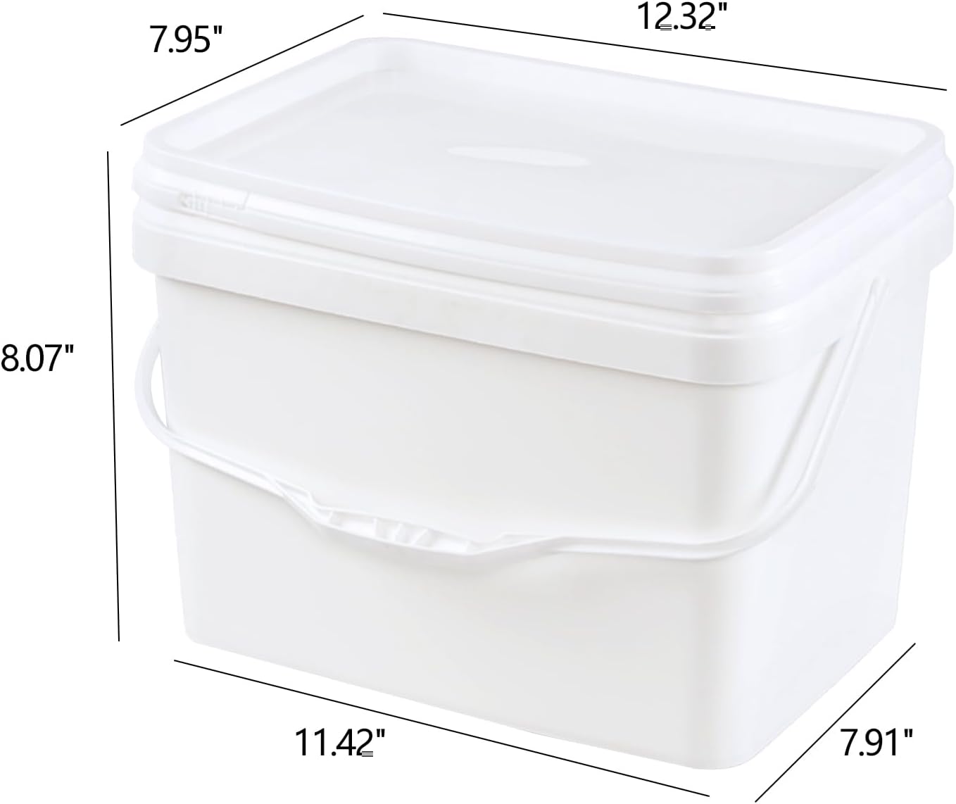 Morcte 3 Gallon White Rectangular Food Bucket Pail with Lid, Set of 4 Plastic Square Utility Bucket with Lid and Handle for Multipurpose