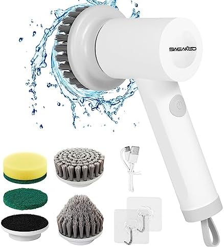 Electric Spin Scrubber Cordless,Upgraded Electric Shower Scrubber Brush with 4 Brush Heads,Shower Cleaning Brush for Household Use Cleaning Brush for Bathtub Cars Tile Stove Kitchen Sink Floor Grout