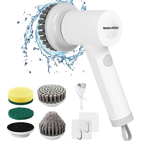 Electric Spin Scrubber Cordless,Upgraded Electric Shower Scrubber Brush With 4 Brush Heads,Shower Cleaning Brush For Household Use Cleaning Brush For Bathtub Cars Tile Stove Kitchen Sink Floor Grout #TOP1