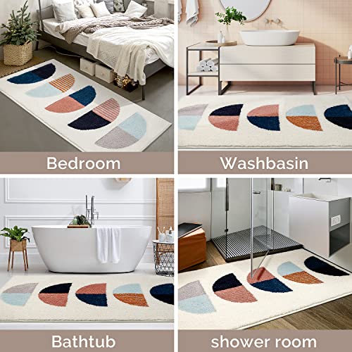 Dexde Boho Bathroom Rugs, Blue Bath Mats For Bathroom Non-Slip, Machine Washable Bath Rugs For Bathroom Floor, Luxury Soft And Absorbent Microfiber Carpet For Tub, Shower,20"X47", White #TOP5