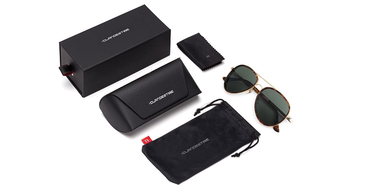 CLANDESTINE - Gafas de Sol Unisex - Modelo Pilot - A15 - Lentes de Nylon HD y Montura de Acero Inoxidable - Talla Única - 144 mm x 51 mm