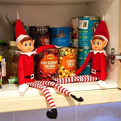 WHITE HILL 2X Elves Behaving Badly With Velcro in Hands - Long Legged Elf Soft Plush Toy - Christmas Novelty Toys - Elf with Hat & Tag for Christmas Holiday New Year Decoration Gift(Pack Of 2)