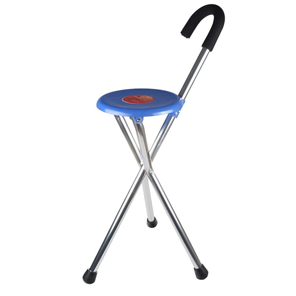 MObyat Andador para Ancianos,Bastón, Práctico Taburete De Tres Patas Muletas Bastón Plegable Bastón De Aluminio Multifuncional Azul 85 Cm, Escalador Anciano,