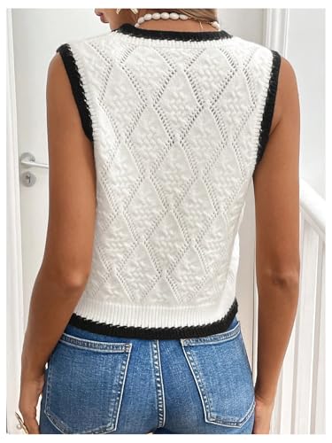 MakeMeChic Women's Contrast Binding Knit Sweater Vest Tie Front Sleeveless V Neck Crop Cardigan2