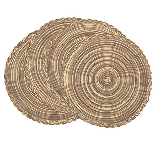 U'Artlines 15 Inch Round Cotton Placemats Non Slip Heat Resistant Braided Table Mats for Fall, Dinner Parties, BBQs, Indoor and Ourdoor Use (4pcs placemats, A Brown)
