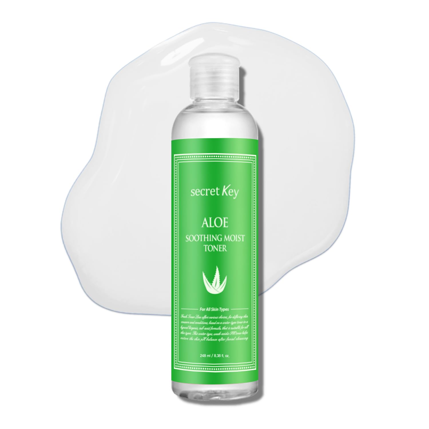 SECRETKEY Fresh Toner Aloe Soothing Moist, 90% Aloe Extract, Quick Hydration to Skin, for Dry Skin, Low Irritation Mild Acidic pH Formula, Non-Sticky 8.38 fl. Oz / 248 ml, 11 Plant Extracts