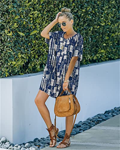 Image of Women's Casual Summer T Shirt Dress Elastic Loose Short Sleeve Dress with Pocket for Women