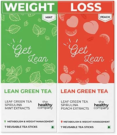 The Healthy Company - Natural LEAN Green Tea Sticks - Superfood Spirulina - Natural Metabolism Booster (Mint & Peach, Pack of 2)
