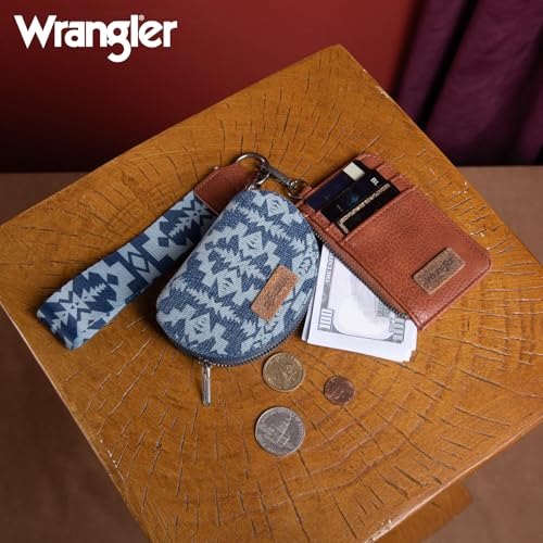 Image of Wrangler Aztec Keychain Wristlet Wallets for Women Western Dual Pouch Wristlet Credit Card Holder Wallet with Zipper Pocket WG2212-W0051JN