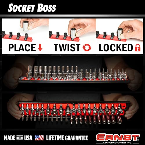 Image of Ernst Manufacturing 8463HV Socket Boss, Premium 2-Rail, 1 /2-Inch-Drive Socket Organizer, 18-Inch, High-Visibility