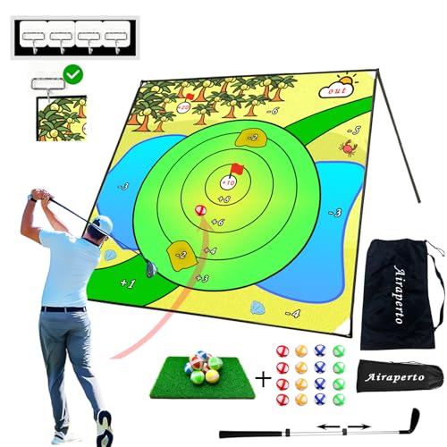 Airaperto Battle Golf Indoor Chipping Game,57”x57” Portable Chipping Mat,Indoor Outdoor Sticky Golf for Adults and Junior Golfer Training Practise,Friends Family Yard Target Game