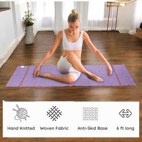 Image of Pure cotton anti-skid, machine wash Foldable Travel Friendly extra Cushioning yoga mat with cotton Carry bag 73inches x 24inches, 8mm thickness 8mm Unisex (Purple)
