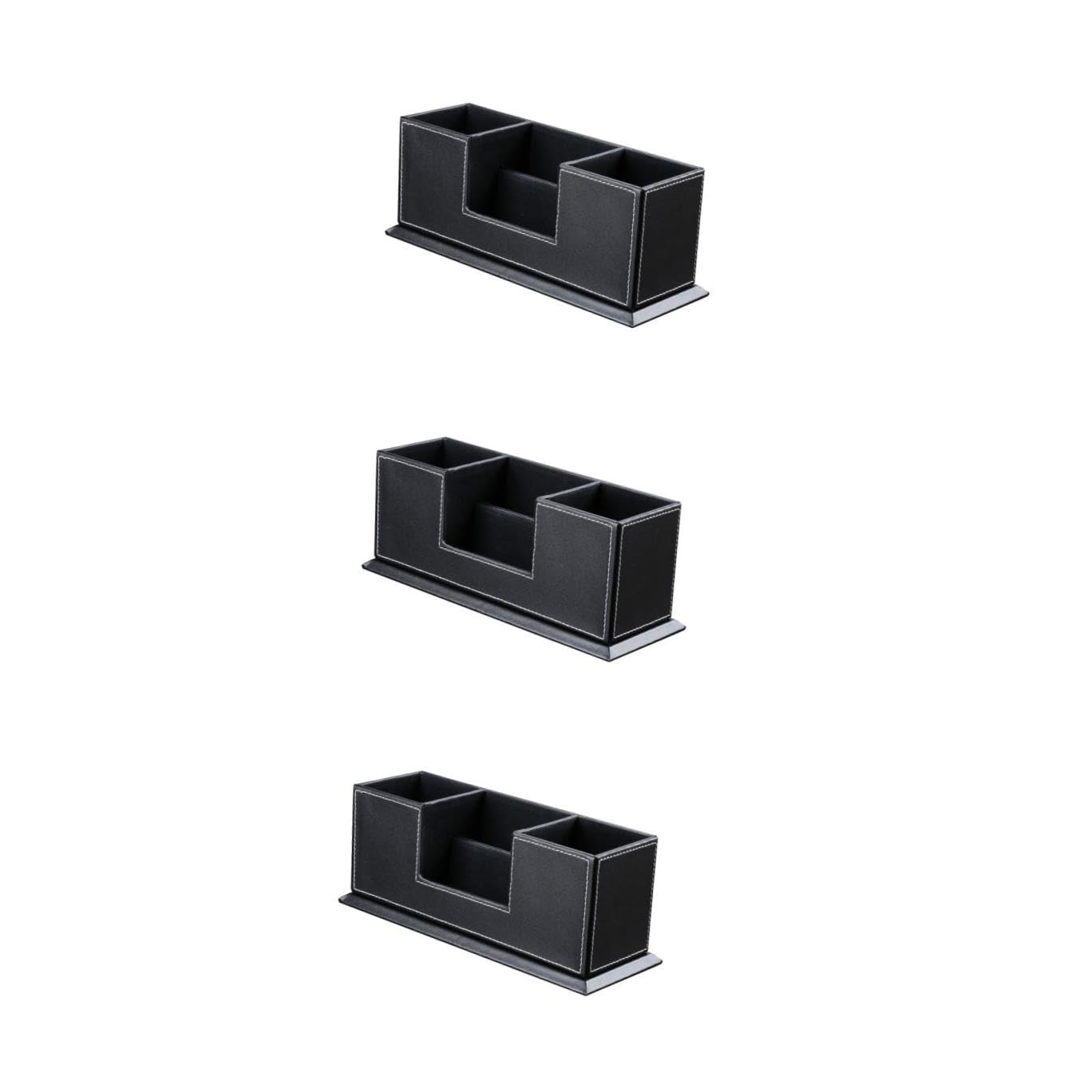 Angoily 3 Stück Multifunktionaler Leder Stiftehalter mit Fächern Eleganter Schreibtisch Organizer für Schreibwaren Handy Fernbedienungen und Schwarz