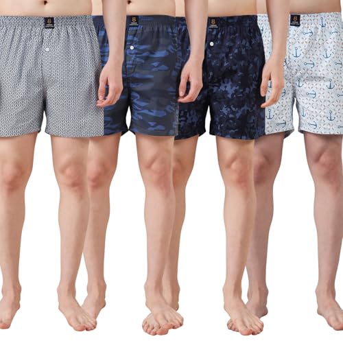 Image of Urban Scottish Ultra-Comfortable Men's Boxer Pants (Pack of 4), 100% Cotton with Stylish Print, Soft & Stretchy Elastic Waist Band, Dynamic Movement & Hardwearing Stitching,Breathable Gentle Snug Fit