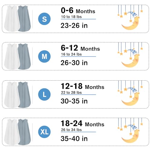 Image of BSTOPPT 2 Pack Baby Sleep Sack 0-6 Months 100% Organic Cotton Muslin Baby Sleeping Bag 2-Way Zipper Toddler Wearable Blankets Comfy Stretchy Thin Sleep Sacks Grey & White,QYY23
