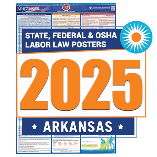 2025 Arkansas Labor Law Poster- State, Federal, OSHA Compliant- Workplace Required Posting for Employees- English Employment Poster- UV Laminated Waterproof- 26