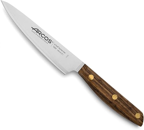 ARCOS Cuchillo de chef de acero inoxidable de 5 pulgadas. Cuchillo de cocina profesional para cocinar. Mango de madera Ovengkol FSC 100% natural y