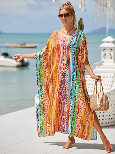 Image of Kaftan Dresses for Women Plus Size Bathing Suit Cover up Caftan Maxi Beach Dresses
