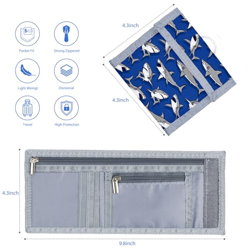 Kids Trifold Wallet for Boys 4-12Years, Velcro Wallet with Card Holders, Perfect Children's Birthday Gift - Toddler Wallet for Boys, Trifold Wallet for Kids (shark)3