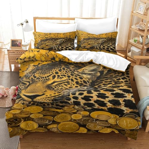 Housses de couettes léopard parure de lit 140x200 microfibre 3 pièces single