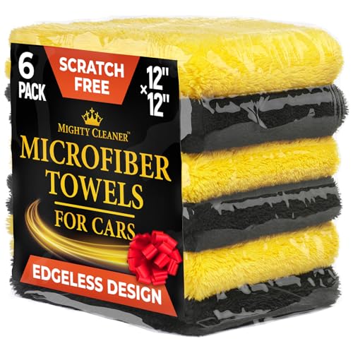 Edgeless Microfiber Towels for Cars – 6pk (12”x12”) - 540 GSM - Super Soft Drying Towels Car Detailing & Buffing – Scratch-Free - Absorbent Microfiber Cleaning Cloths for Cars
