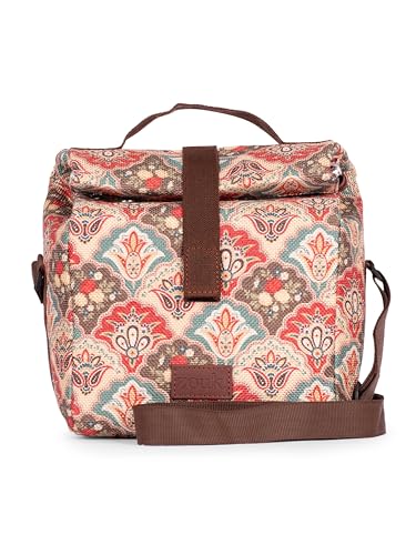 Image of ZOUK Mughal Art Multicolor Motif Printed Multicolor Insulated Roll up Lunch Bag,Cotton,7 Litres,Cotton