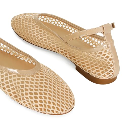 Image of Wnshonzy Mesh Ballet Flats for Women Round Toe Buckle Strap Fishnet Mary Jane Flats Comfy Casual Office Womens Summer Flats Shoes