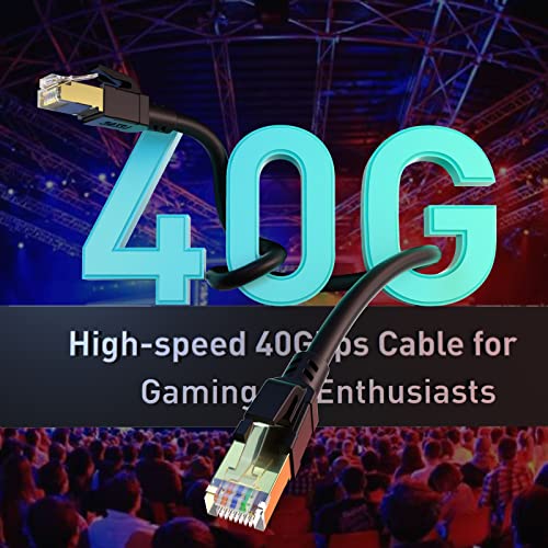 Cabneer Cat8 Ethernet Cable 20Ft, 40Gbps 2000Mhz High-Speed Gigabit Stp Cat-8 Network Internet Cable Black, Heavy Duty Patch Cord - Lan Cable For Computer Router Pc Tv - 20 Feet #TOP2