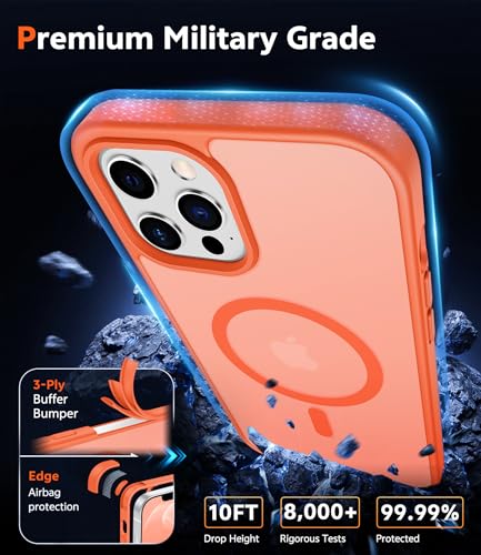 Image of FNTCASE for iPhone 12 Pro-Max Case: Matte Magnetic Phone Cases Compatible with Magsafe Slim Anti Yellowing Military Grade Drop Protection Rugged Protective Translucent Cell Phone Cover (C-Orange)