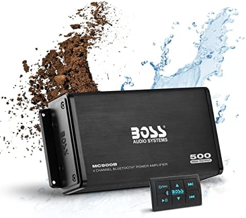 BOSS Audio Systems MC900B 4 Channel Amplifier for ATV UTV Car Marine - 500 High Output, Low Level Inputs, Full Range, Weatherproof, Bass for Subwoofer