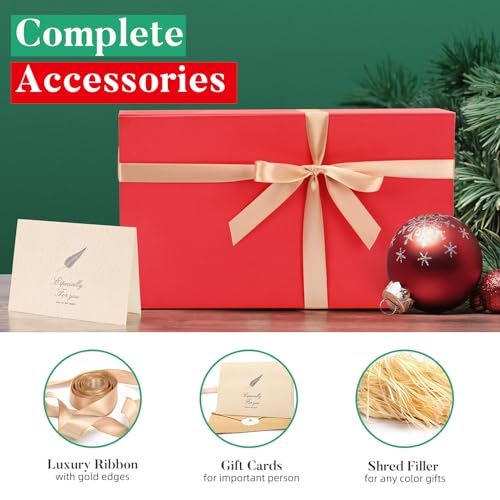 Image of LIFELUM Red Christmas Gift Box 13.85 x 8.35 x 4.45 inch Large Gift Boxes with Magnetic Closure Luxury for Gifts Box Contains Card, Ribbon, Shredded Paper Filler Wedding, Halloween, Birthday
