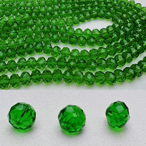 Image of 8mm Rondelle Glass Beads for Jewelry Making, Faceted Briolette Crytal Spacer Beads for Bracelet Necklace Earring, Grass Green 300pcs