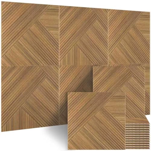 BUBOS 6 Pack Self-Adhesive Acoustic Wall Panels,23.6" x 23.6" Sound Proof Panels for Walls,3D Wood Pattern Acoustic Panels,Decorative Sound Absorbing Wall Art for Studio, Home Office(SG Walnut​)