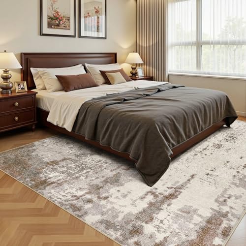 8x10 Area Rug Living Room Rugs - Washable Neutral Modern Abstract Soft Thin Rug Indoor Floor No Slip Rug Carpet for Bedroom Under Dining Table Home Office Decor - Brown/Grey/Beige