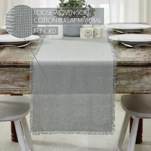 VHC-Brands-Burlap-Dove-Grey-Runner-Fringed-12×72 VHC Brands Burlap Dove Grey Runner Fringed 12×72
