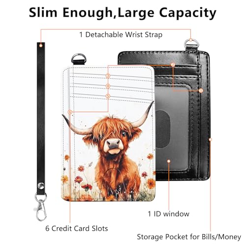 Slim Minimalist Wallet for Men Women Small Credit Card Holder Wallet Front Pocket RFID Blocking Wallets Travel Thin Card Case with ID Window Card Organizer & Wristlet,Highland Cow4