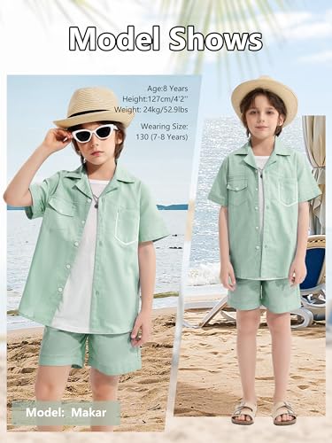 Image of LOLANTA Boys 2 Pieces Linen Set kids Short Sleeve Button Down Shirt and Shorts Summer Vacation Outfits