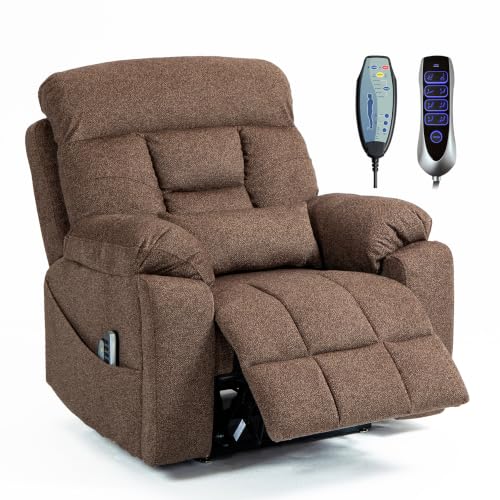 Image of 4 Motor Power Lift Recliner Chair for Big Tall 400LBS, Independent Headrest Backrest Footrest Control Lumbar Support, 25.5 inch Wide Oversized Electric Recliner with Massage Heat, Brown