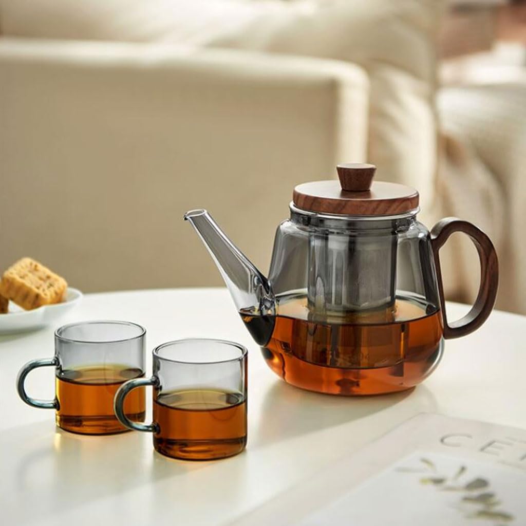 Home-Teekanne mit großem Fassungsvermögen und Seitengriff und Edelstahlsieb, Glas-Teebereiter für losen Teekessel, 900 ml/31,7 oz
